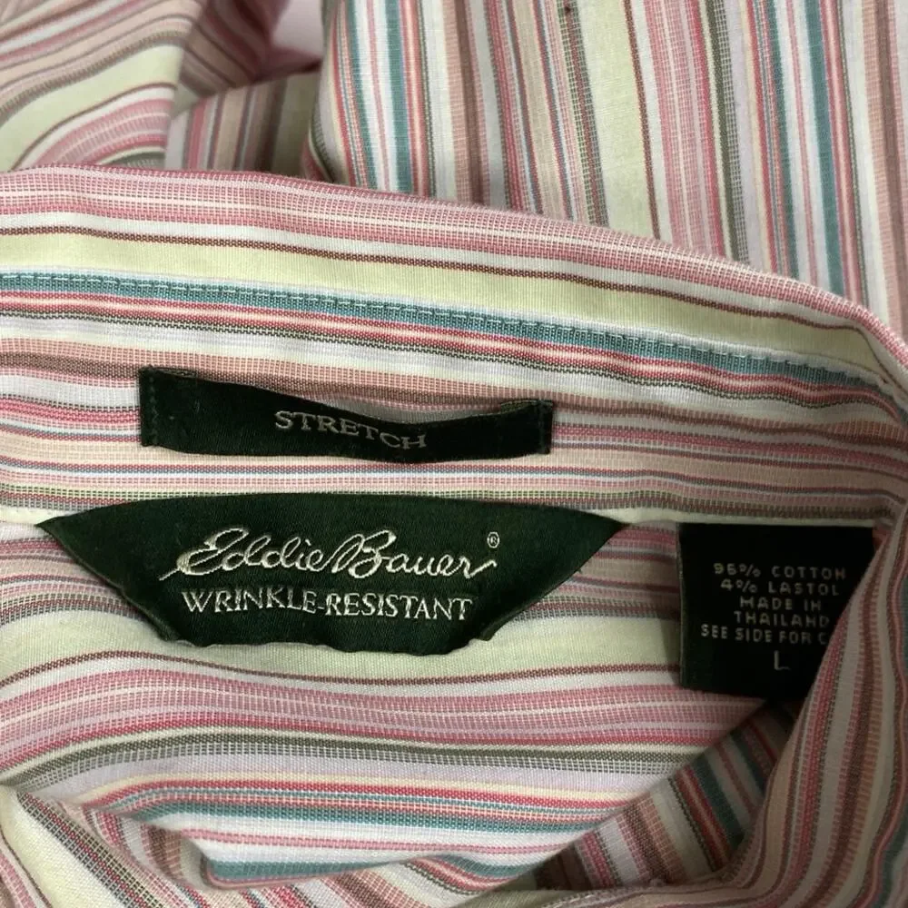 Eddie Bauer Men's Pink Striped Long Sleeve Stretch Button Down Shirt Top Size L